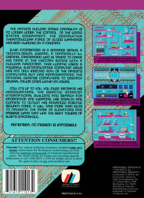 Impossible Mission II (Homebrew) — Box back